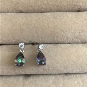 Rainbow topaz and Diamond Earrings
